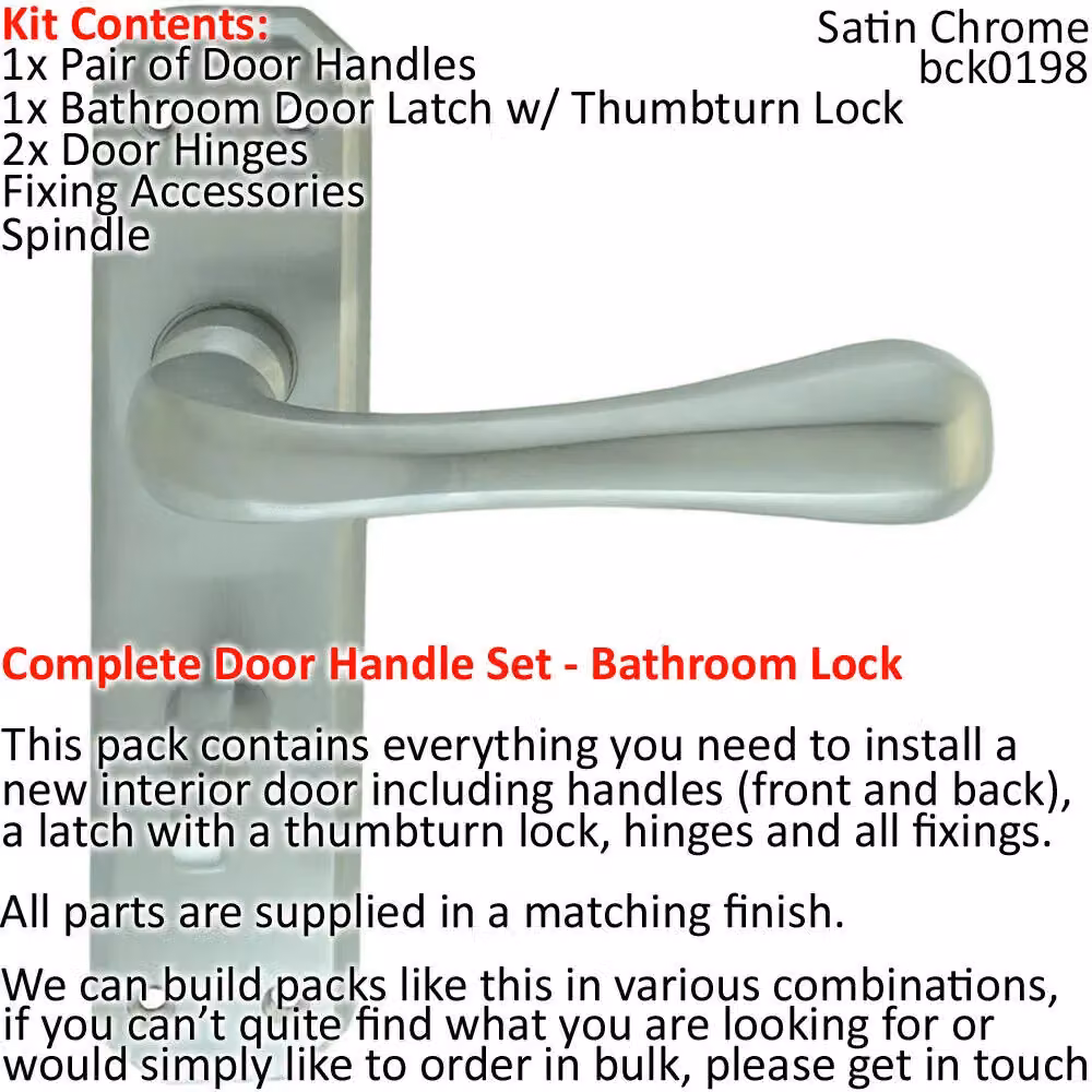 Loops Heavy Duty Prism Door Handle and Bathroom Lock Pack in Satin Chrome – 2