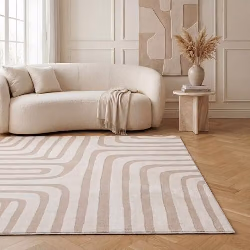 THE RUGS Loft Collection Modern Textured Geometric Living Room Rug in Beige, W: 80 cm, L: 300 cm – 2