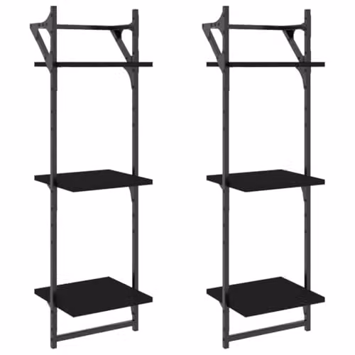 vidaXL 2-Piece 3-Tier Wall Mounted Shelves with Hanging Rods in Black, W/D/H: 30 x 25 x 100 cm