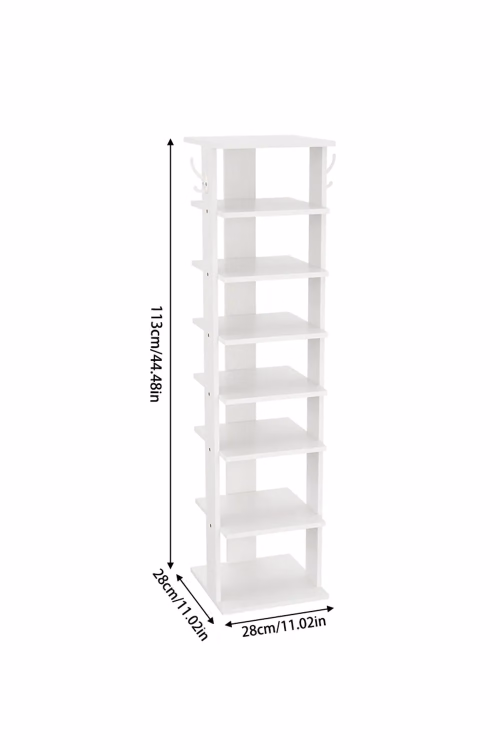 Living and Home 8-Tier White MDF Shoe Rack with Hooks for Hallway, Bedroom or Living Room – 3