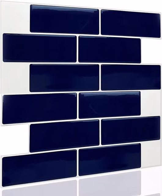 Walplus 3D Glossy Resin Tile Stickers, Blue, 24 Pack, W: 15 cm, H: 15 cm