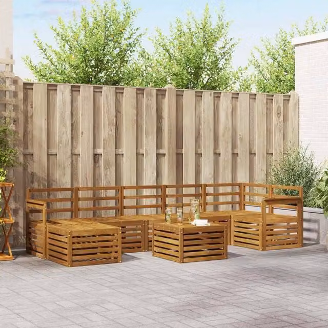 Berkfield Home 8 Piece Outdoor Sofa Set in Brown Solid Acacia Wood – 1