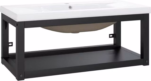 Berkfield Home Modern Bathroom Washbasin Frame with Built-in Ceramic Basin in Matt Black
