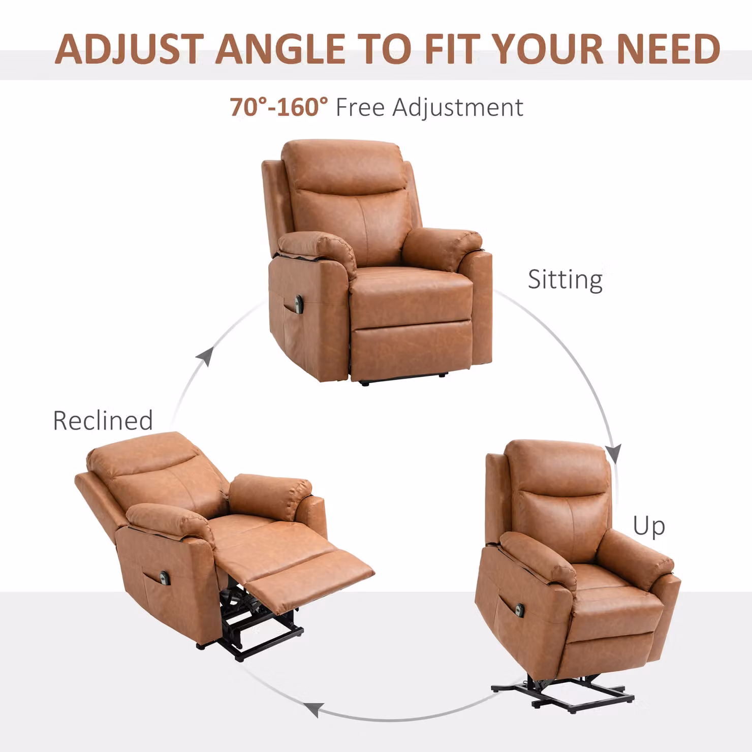HOMCOM Brown Synthetic Leather Electric Power Lift Riser Recliner Chair with Remote Control – 4