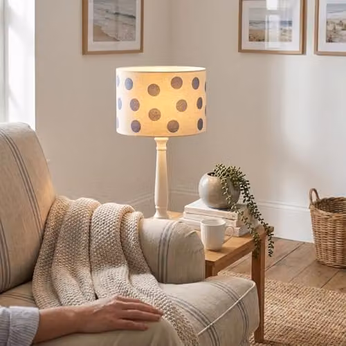 Happy Homewares Modern Dusty Amparo Blue Linen Fabric Polka Dot Drum Lamp Shade, W/D/H: 30 x 30 x 20 cm – 2