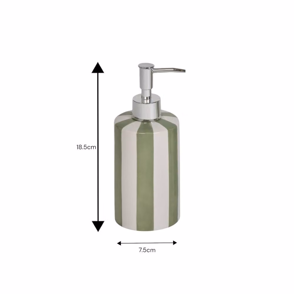 Showerdrape Ceramic and Metal Pump Liquid Soap Dispenser in Green and White Striped – 2