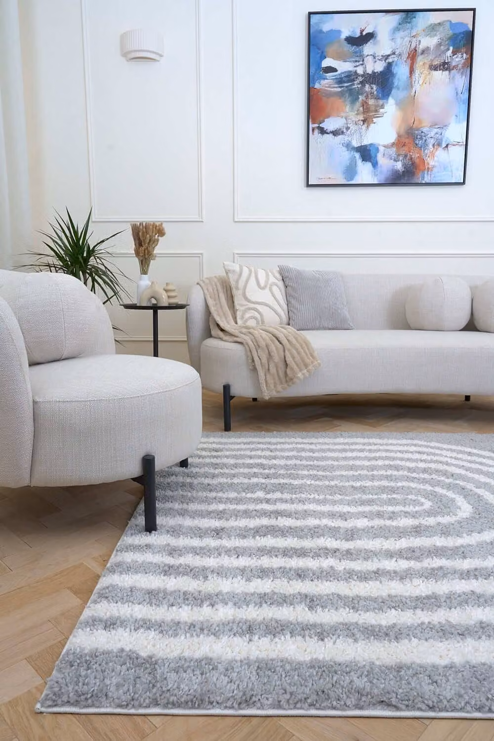 THE RUGS Moodi Rainbow Design Shaggy Soft High Pile Living Room Rug in Grey and Multicolour, W/D/H: 120 x 170 cm – 1