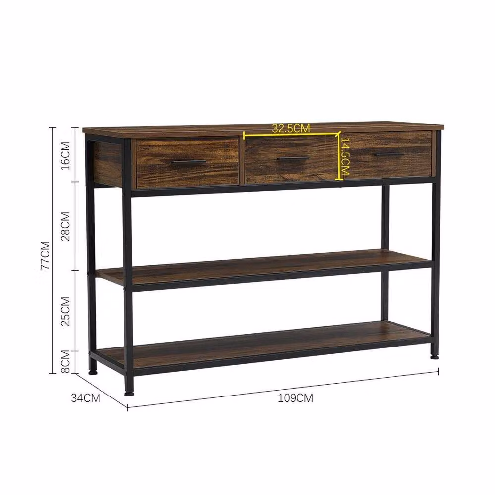 SPETLEK Industrial Hallway Entryway Console Table with Drawers and Shelves in Brown – 5