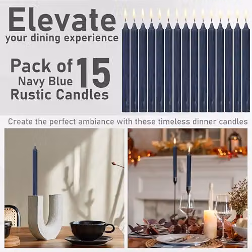 Deco Express Set of 15 Blue Rustic Tapered Wax Candles – 4