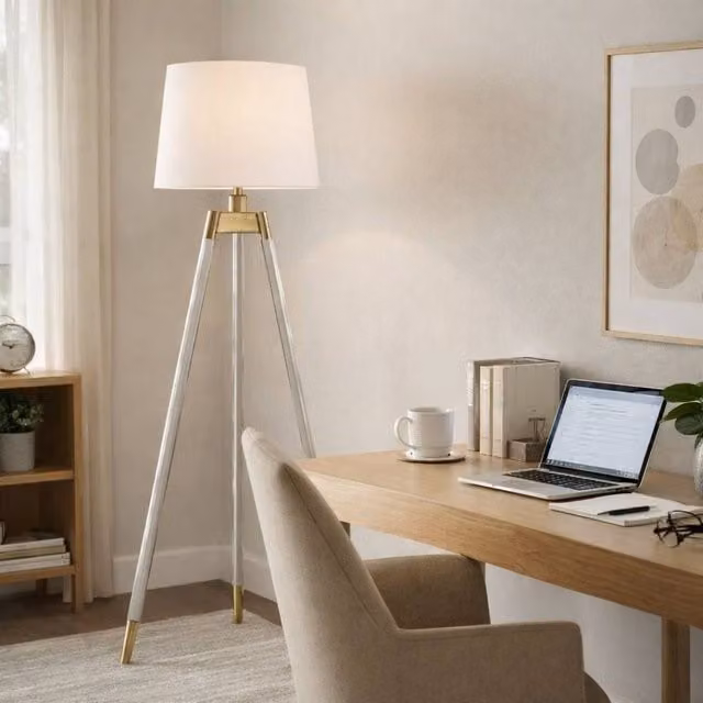 Pagazzi Sophie Tripod Floor Lamp in White and Gold/Brass – 1