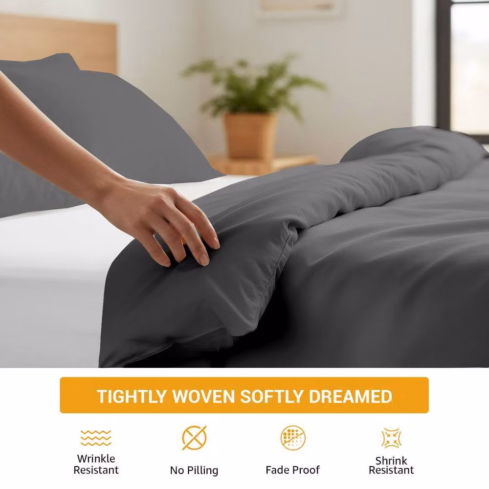 Grace 400 TC 100% Egyptian Cotton Duvet Cover Set with Zipper Closure, Grey, 90 x 200 cm – 5