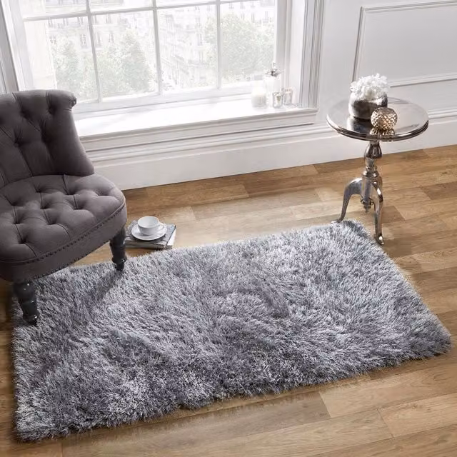 Sienna Home Shaggy Fluffy Glitter Rug in Silver/Grey, W: 120 cm, Pile Height: 5 cm