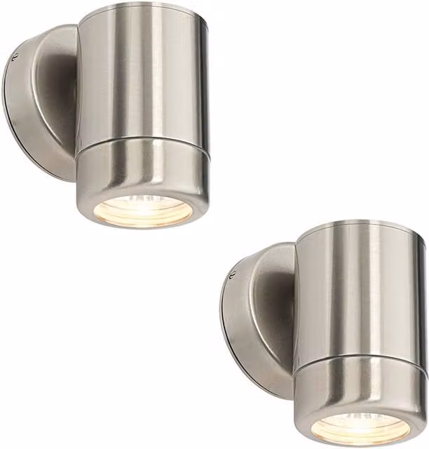Loops 2 Pack Dimmable Outdoor IP65 Wall Downlight, 7W GU10 LED, Stainless Steel and Glass, Silver – 1