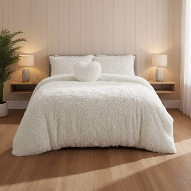 Snug City Super Fluffy Duvet Cover and Pillowcase Set in White, Super King, W: 200 cm x L: 200 cm