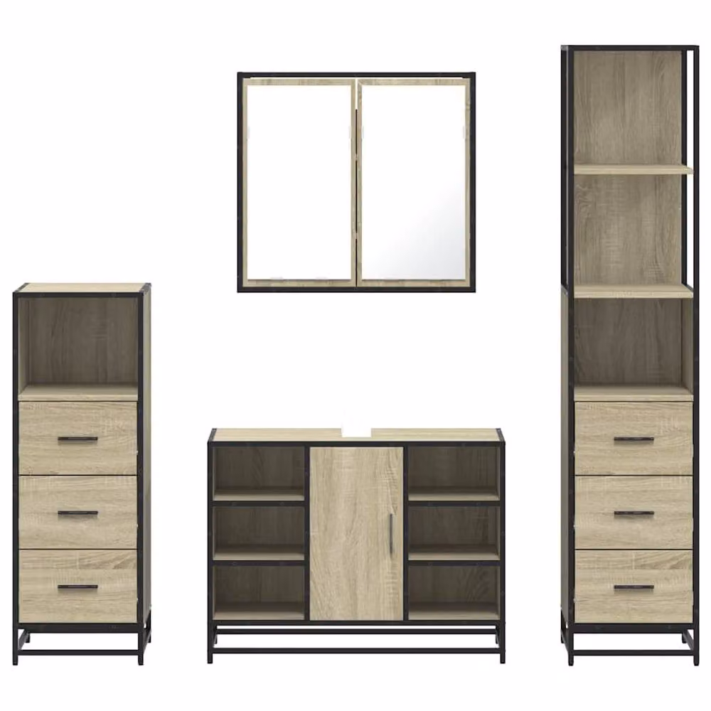 Berkfield Home 4-Piece Industrial Bathroom Furniture Set in Sonoma Oak Brown – 4