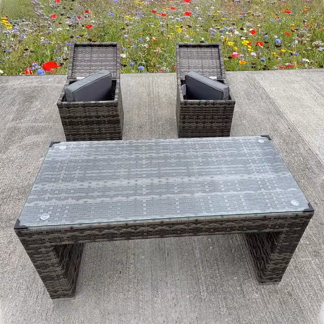 UK Leisure World Modern Grey Rattan Wicker Garden Patio Coffee Set with Single Chairs and Stools