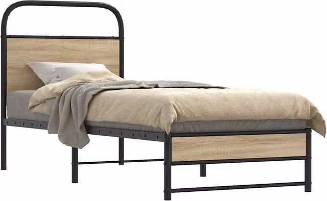 Berkfield Home Bed Frame in Smoked Oak and Brown Engineered Wood, W/D/H: 80 x 200 cm
