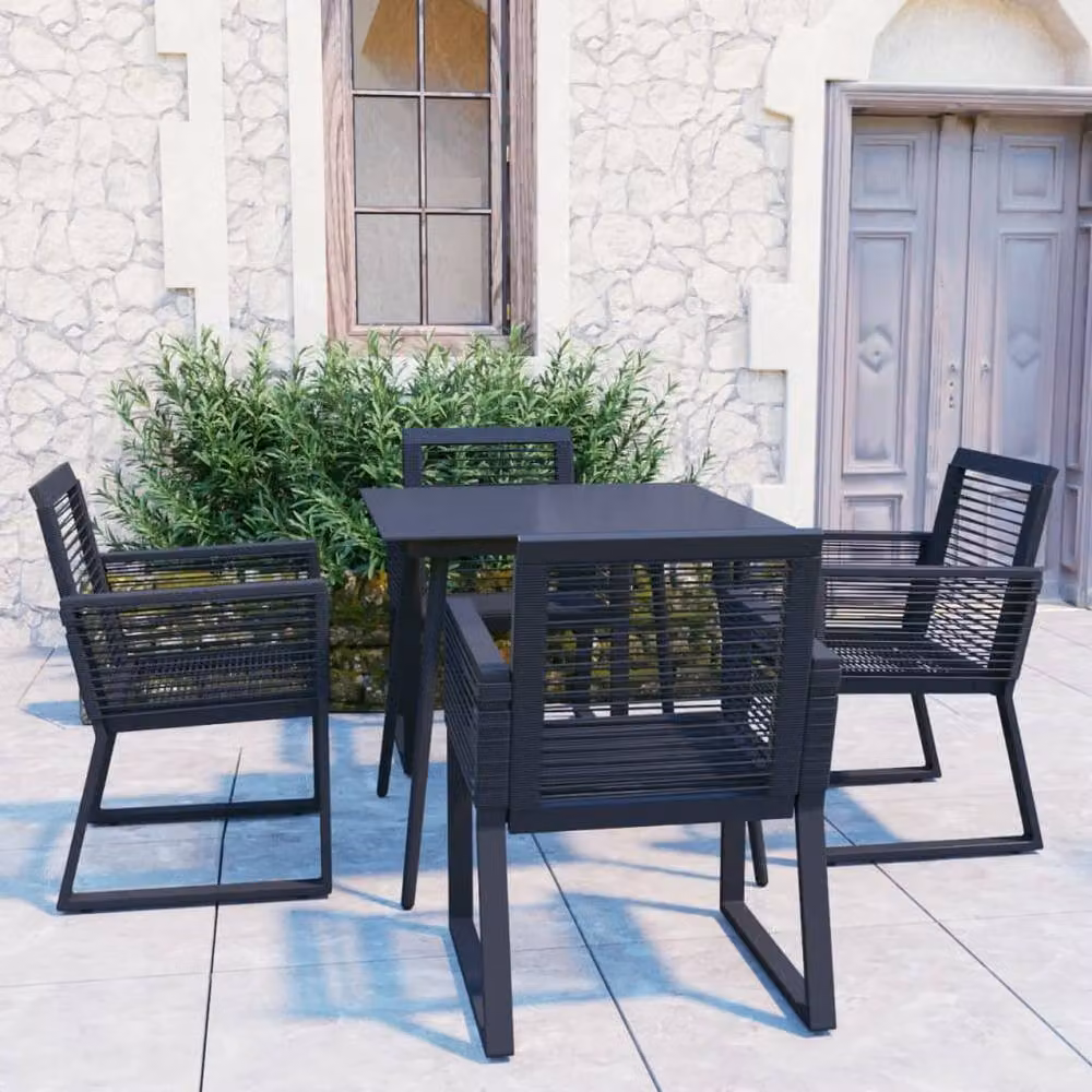 Berkfield Home 5 Piece Modern Outdoor Dining Set with Square Glass Top Table and Rattan Chairs in Black – 2