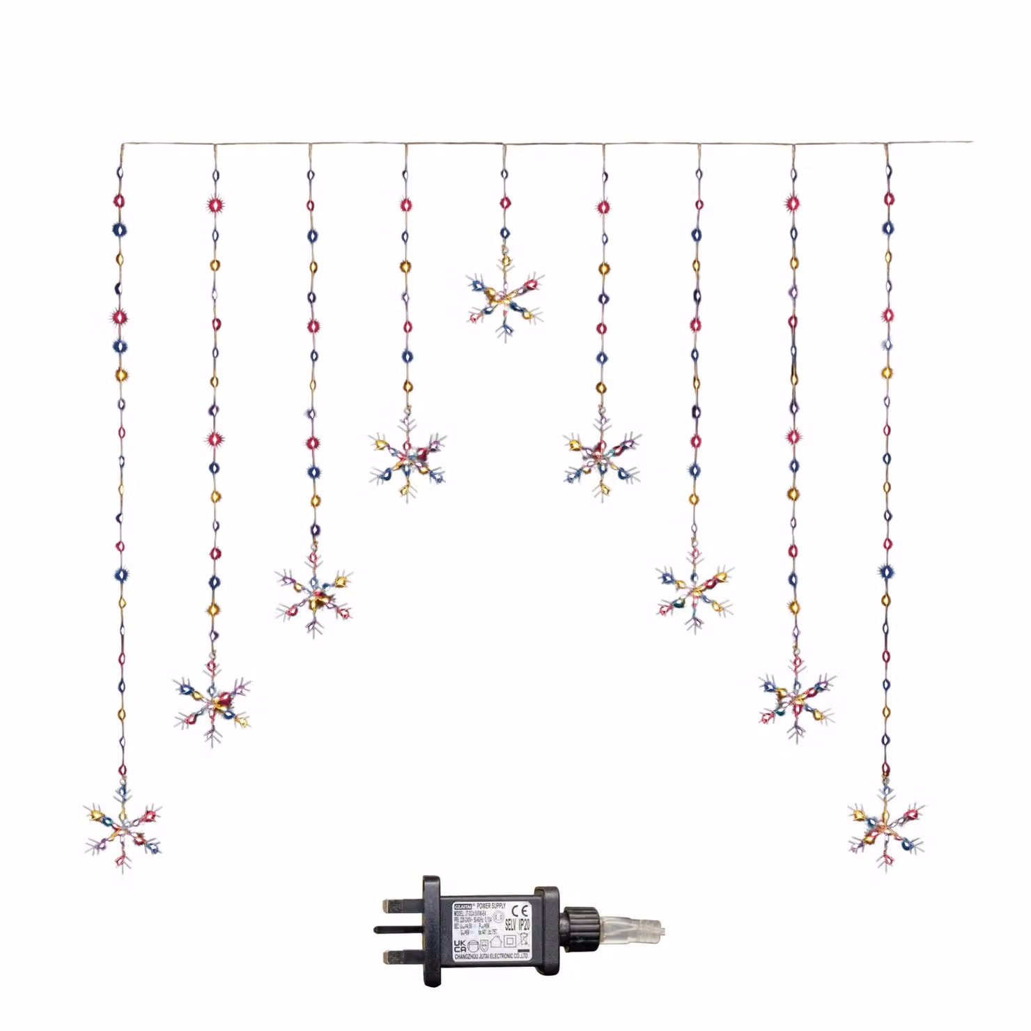 Samuel Alexander Multicolour Snowflake Pin Wire Christmas Curtain Lights with 339 Rainbow LEDs, W x H: 120 x 120 cm – 2