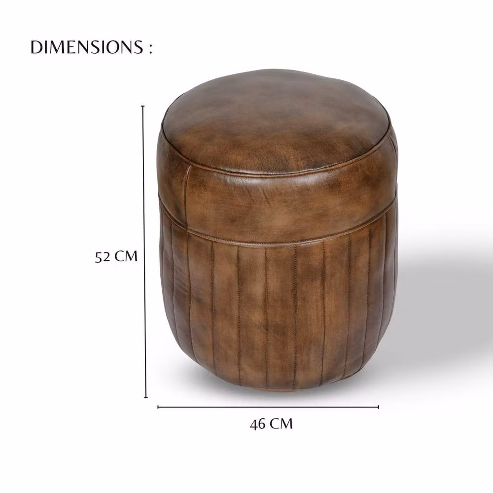 Elm Home And Garden Genuine Leather Round Pommel Footstool Ottoman in Tan Brown – 2