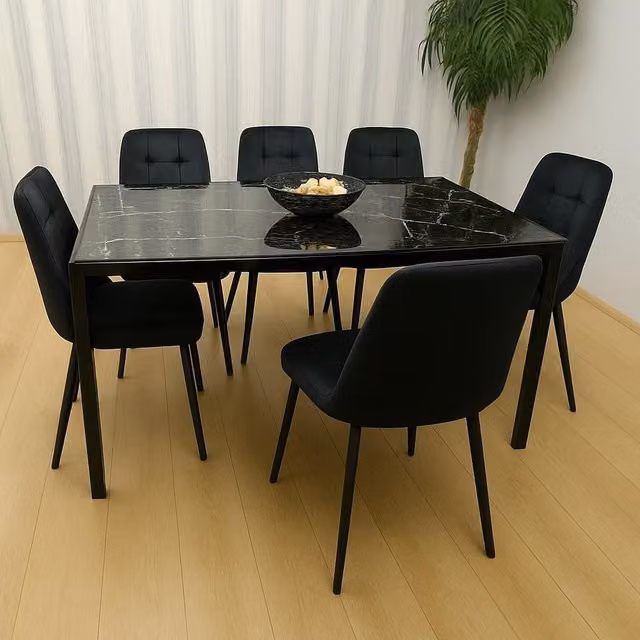 Kosy Koala Black Marble Effect Glass Dining Table and 4 Velvet Chairs Set