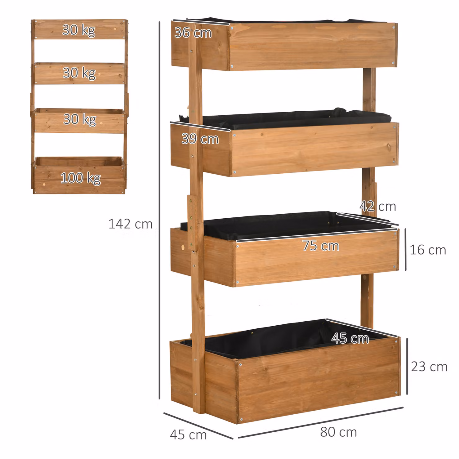 Outsunny 4-Tier Wooden Raised Garden Bed, Orange and Brown Vertical Planter Box, W/D/H: 80 x 45 x 142 cm – 3