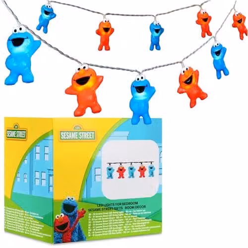 Get Trend Sesame Street 3D LED String Lights with Cookie Monster and Elmo, Battery-Operated Warm White Fairy Lights, Length: 165 cm – 1