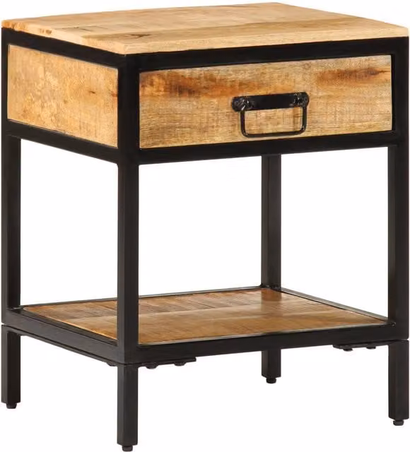 Berkfield Home Solid Mango Wood Bedside Cabinet in Brown and Black, W/D/H: 40 x 35 x 50 cm – 1