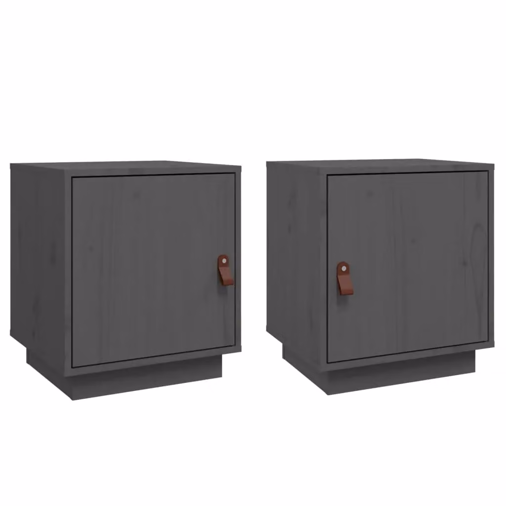 Berkfield Home Set of 2 Grey Solid Wood Pine Bedside Cabinets, W: 40 cm, D: 34 cm, H: 45 cm – 2