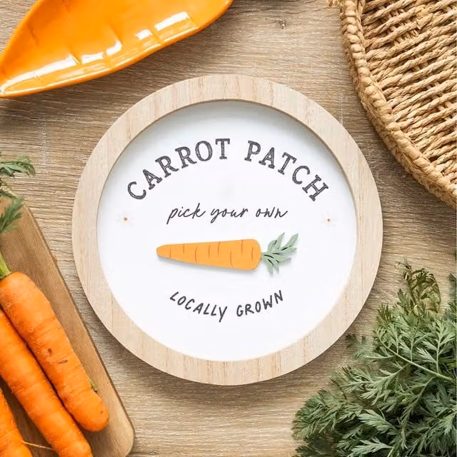 Kingsbury Gifts Carrot Patch Round 3D Wood Wall Plaque, Multicolour, Diameter: 20 cm