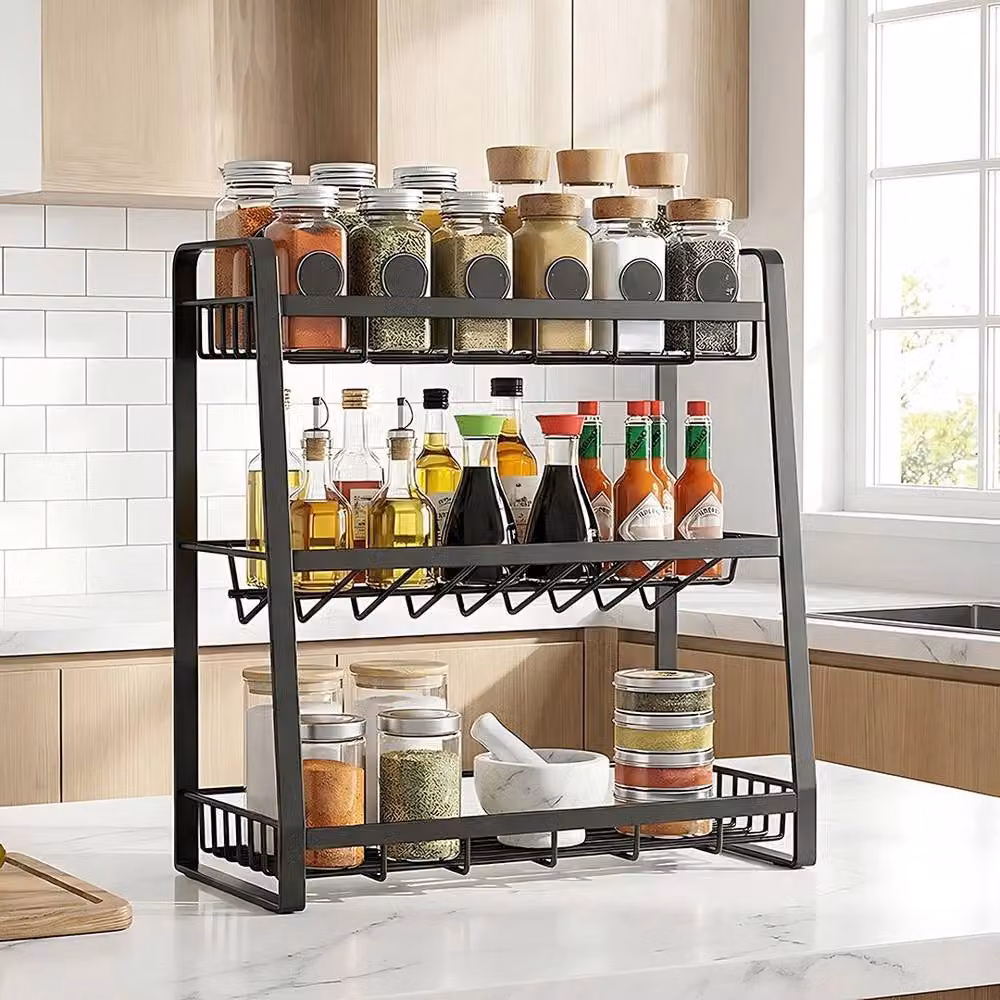 EONLION 3-Tier Freestanding Metal Spice Rack Stand in Black, Width: 100 cm – 2