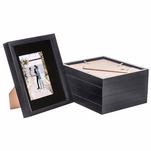 Nicola Spring Black 3D Box Photo Frames with 4 x 6 inch Mount, Pack of 5