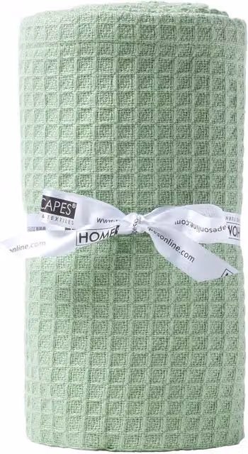 Homescapes Organic Cotton Waffle Pique Blanket in Green, W/D/H: 125 x 150 x 1 cm