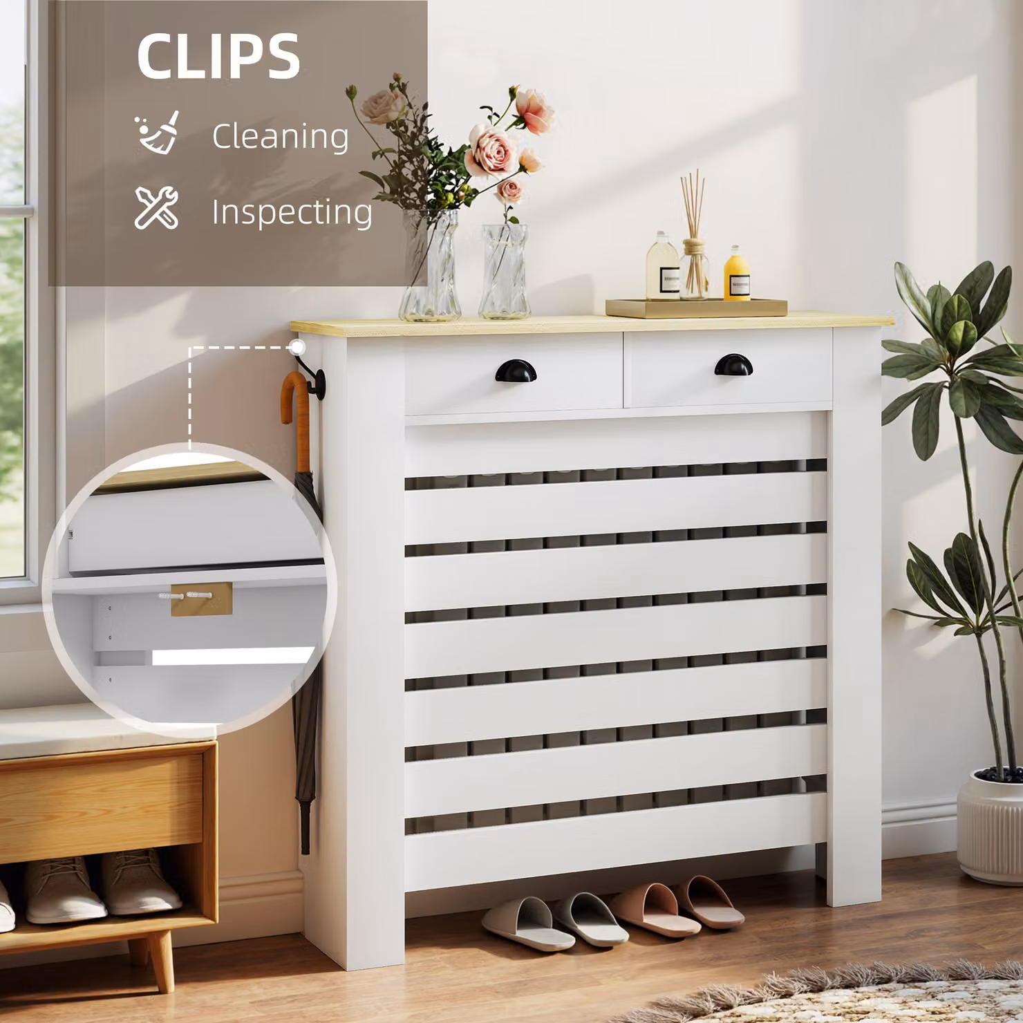 HOMCOM Radiator Cover with Drawer, White, H 95.5 x W 111 cm – 3