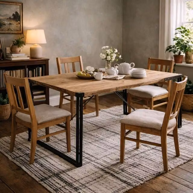 Wyld Haus Toivakka Industrial Rectangular Dining Table in Brown with Reclaimed Wood and Metal Sled Base W/D/H: 180 x 90 x 78 cm