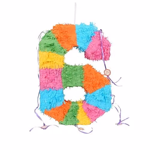 Fax Potato Number 6 Pop-Out Piñata Set with Blue Stick and Blindfold in Blue, Purple and Multicolour – 2