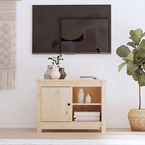 vidaXL Rustic Solid Wood Pine TV Cabinet, Natural, W: 70 cm, D: 36.5 cm, H: 52 cm – 2