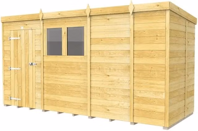 Buttercup Farm Brown Pent Shed with Single Door and Windows, L147 x W387 x H201 cm – 1