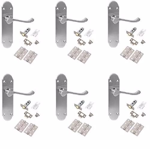 Golden Grace Victorian Scroll Door Handles in Brushed Satin Chrome, 6 Sets