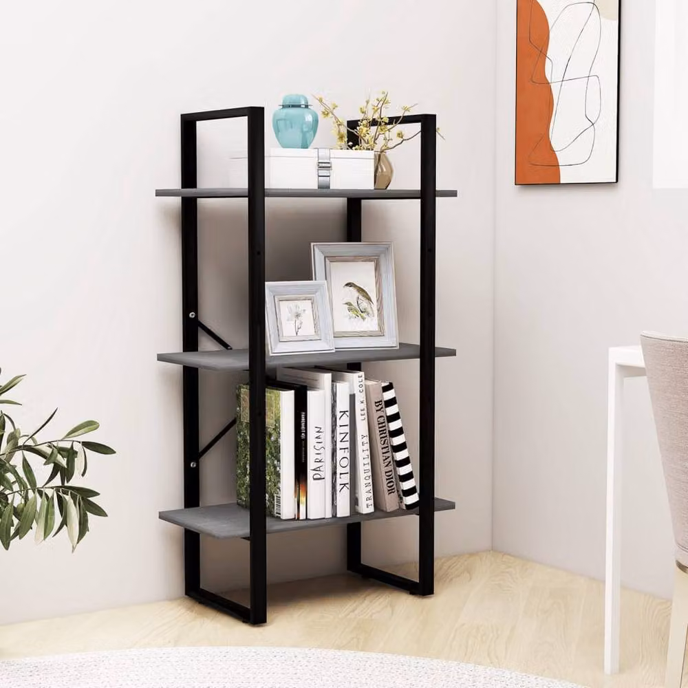 Berkfield Home Grey Solid Pine Wood and Metal Freestanding Storage Shelf, W/D/H: 60 x 30 x 105 cm – 2