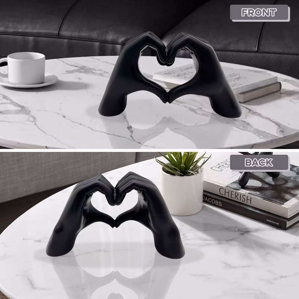 Huhote Modern Heart Hands Sculpture Set of 2 Black Plastic Tabletop Decor – 4