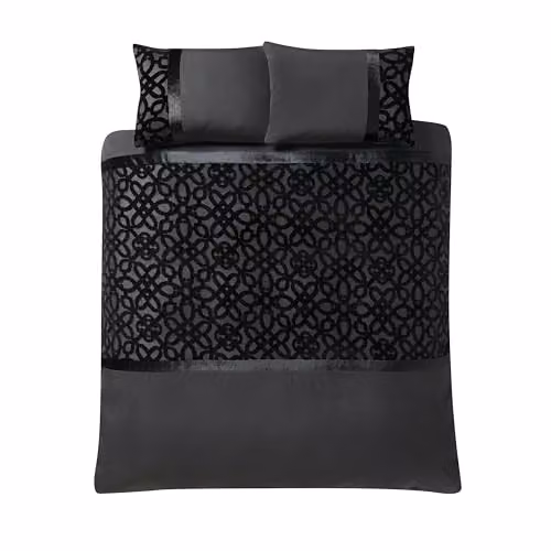 Catherine Lansfield Black Lattice Cut Velvet Duvet Cover Set with Pillowcases, 200 x 200 cm – 4