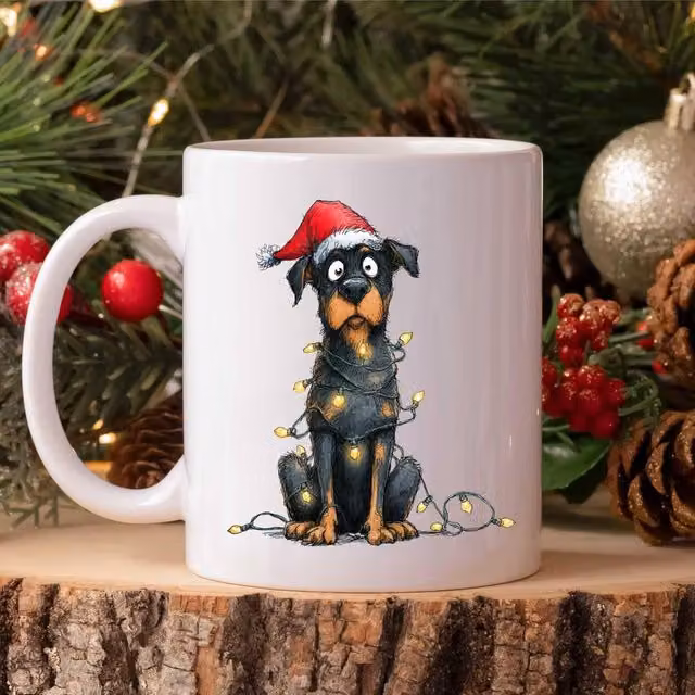 60 SECOND MAKEOVER Rottweiler Christmas Lights Ceramic Mug in White