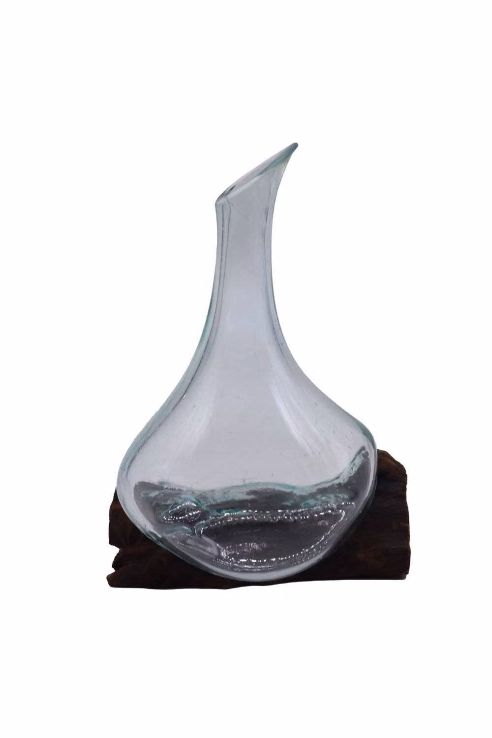 KDMD Handcrafted Molten Glass Mini Decanter on Reclaimed Wood, Clear, Height: 20 cm – 2