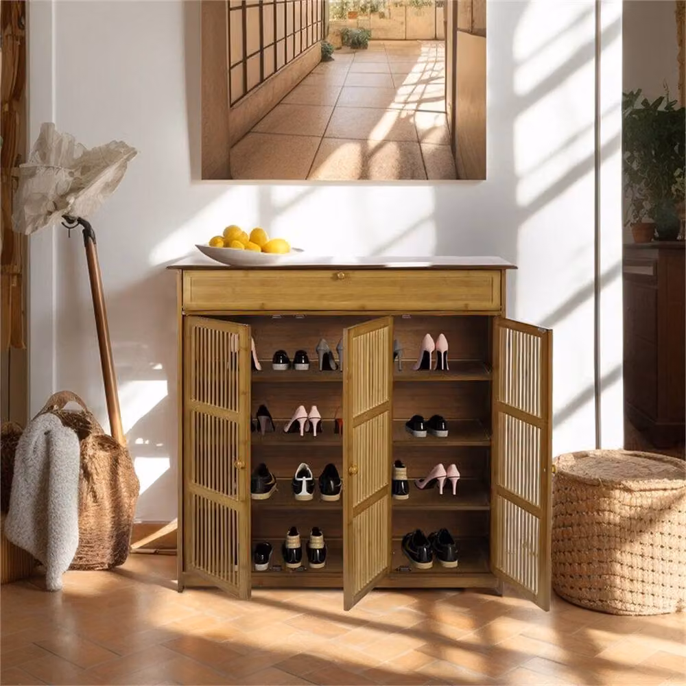 Nordara Large Wooden Shoe Cabinet Storage Organiser in Brown – 4