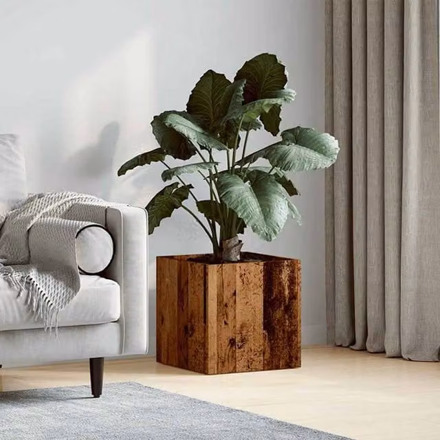 Berkfield Home Planter Box in Brown Old Wood, W/D/H: 40 x 40 x 40 cm – 1
