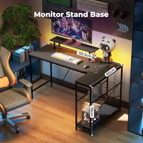 Levede L-Shaped Gaming Desk with RGB LED Lights and UK Power Outlets, Black – 4