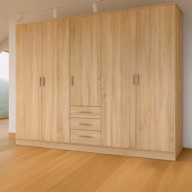 TJS Venice 5 Door 3 Drawer Wardrobe in Oak Brown