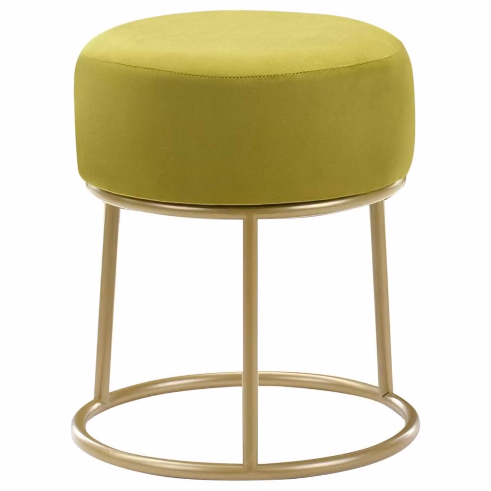 Wyld and Coco Lime Green Velvet Cylindrical Footstool with Gold Metal Base – 2