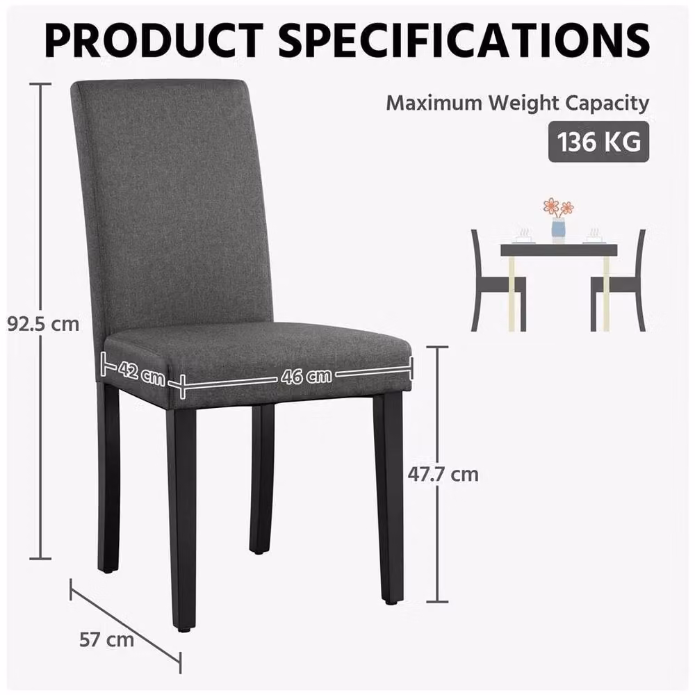 KORVIXA Modern Anthracite Grey Fabric Kitchen and Dining Chairs – 2